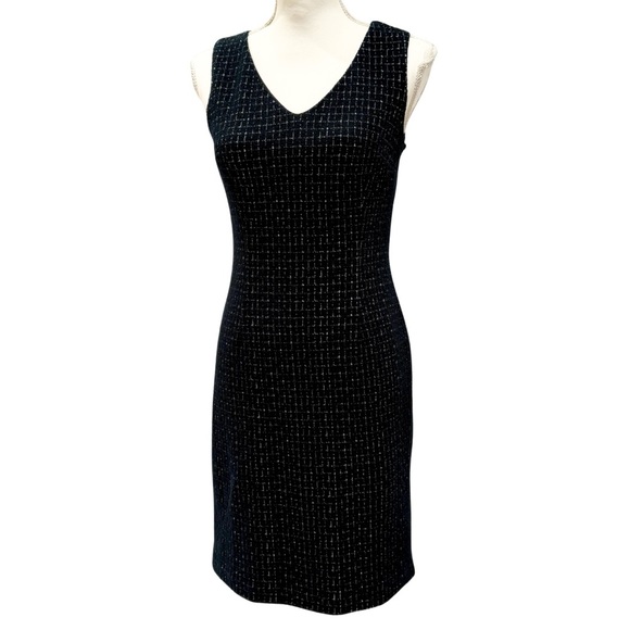 Ann Taylor Stretch Tweed Sleeveless Dress- Black & White | V-Neck (0P) LIKE NEW! - Picture 6 of 14